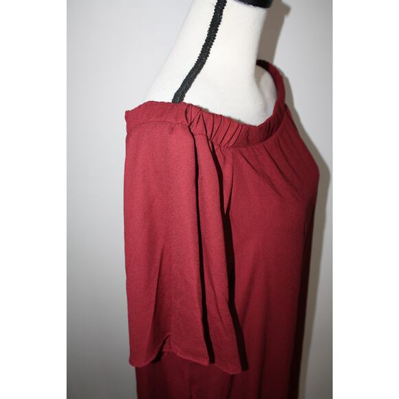 Goldspark Women's Medium Burgundy Dress Pockets Off the Shoulder Flare Sleeves - Picture 5 of 11